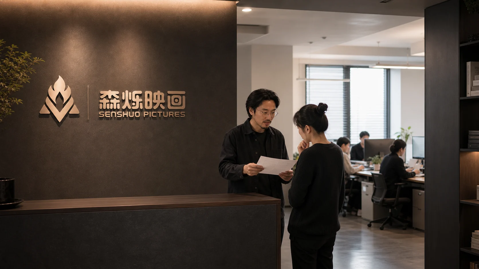 森烁映画公司前台、品牌墙与办公区